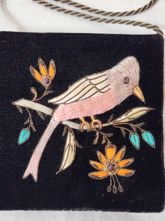 ヴィンテージ ハンドバッグ ザルドシ 刺繍鳥、ゴールドワイヤーワーク