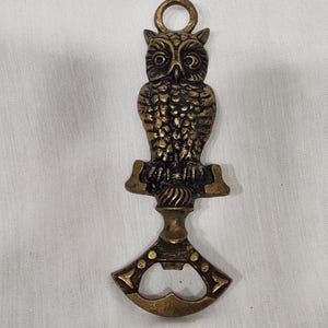 Solid Brass Owl Bottle Opener, Vintage 1960s, approx 5&quot; long