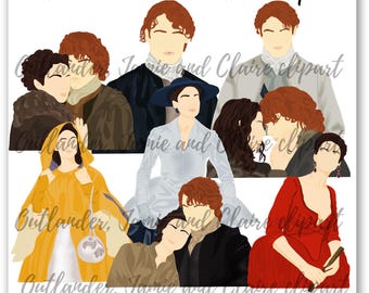 Sassenach, Outlander Jamie y Claire Fraser Clipart set, PNG, serie romántica, descarga digital.