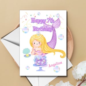 Carte d'anniversaire sirène personnalisée Carte d'anniversaire personnalisée pour fille