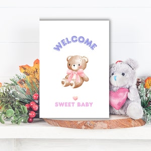 Carte de bienvenue pour bébé Carte de bienvenue pour bébé avec ours mignon pour fille Carte de bienvenue pour bébé adorable
