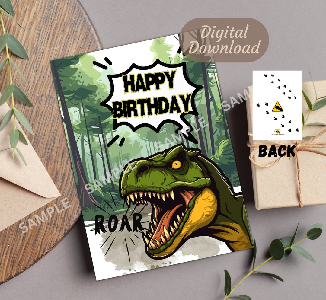 Dinosaur Birthday Card Printable Birthday Card for Boys Etsy