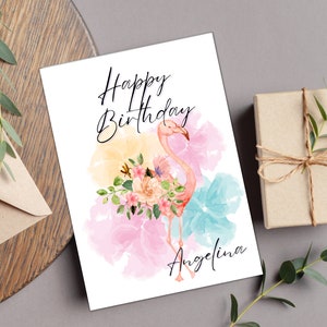 Cartes d'anniversaire pour elle avec nom personnalisé Carte d'anniversaire pour fille Carte d'anniversaire pour femme Carte d'anniversaire flamant rose