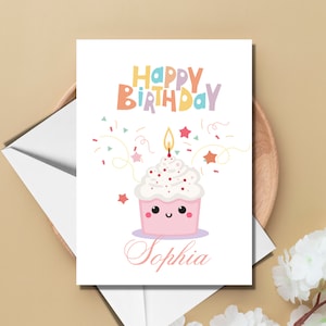 Personalized Kids Name Birthday Card Custom Birthday Card for Girls