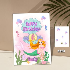Carte d'anniversaire sirène Carte d'anniversaire personnalisée pour fille Carte d'anniversaire pour enfants