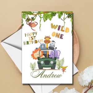 Carte d'anniversaire personnalisée avec prénom pour enfant Carte d'anniversaire Wild One pour bébé