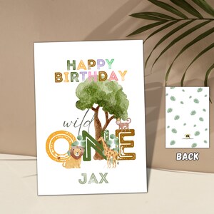 Carte de premier anniversaire Carte d'anniversaire personnalisée avec nom d'enfant Carte d'anniversaire Wild One