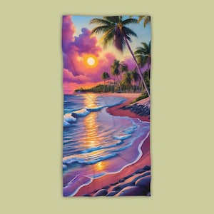 Tropical Sunset Beach Towel: Lush Coastal Decor