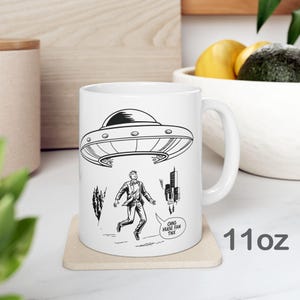 UFO Ceramic Mug: Alien Abduction Coffee Cup, Sci-Fi Drinkware