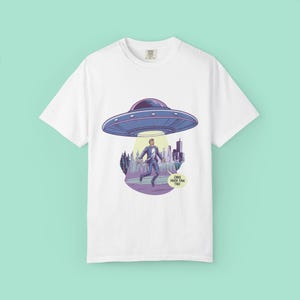 Whimsical UFO T-Shirt, Unisex Funny Tee, Gift for Sci-Fi Lovers, Casual Graphic Shirt, Alien Abduction Gift, Eccentric Fashion