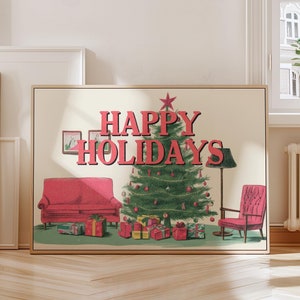 Vintage Weihnachtsbaum Art Printable - Frohe Feiertage Winter Wanddekoration für Wohnzimmer & Rahmen TV Herunterladbare Galerie