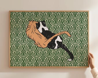 Pair of Cats Art Giclee Print: Abstract Feline Tabby Poster