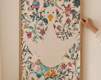 Impression d'Art pour chambre de bébé canard, décoration murale aquarelle vintage pour chambre de bébé, décoration de chambre d'enfant inspirée de la nature de la ferme