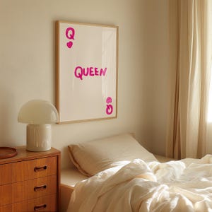 Queen of Hearts Art Print - Feminist Playing Card Wall Decor, Pink Pop Art, Dopamine Digital Print for Dorm & Bedroom