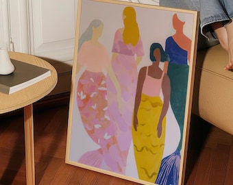 Mermaid Giclee Art Print: Spring Colors, Feminine Silhouette