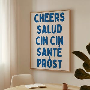 乾杯！ウォールアート印刷セット、バーカートのタイポグラフィープリント、Cin Cin Salud Sante Prostデジタルダウンロード（自宅やバーの装飾用）