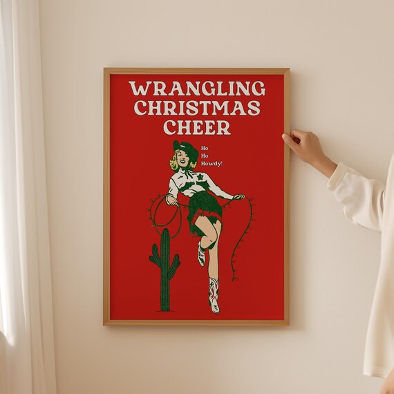 Vintage Cowgirl Christmas Giclee Print: Retro Western Art
