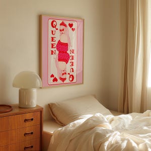 Red Queen of Hearts Playing Card Print - Y2K Aesthetic Dorm Wall Art - Printable Maximalist Decor for Bedroom & Living Room