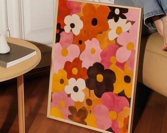 Retro 70s Daisy Flower Print: Groovy Hippie Floral Wall Art (Digital Download)