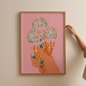 Eiswaffel: Retro Disco Poster | Küche Disco Print | Funky Wohnkultur | Dopamin Dekor