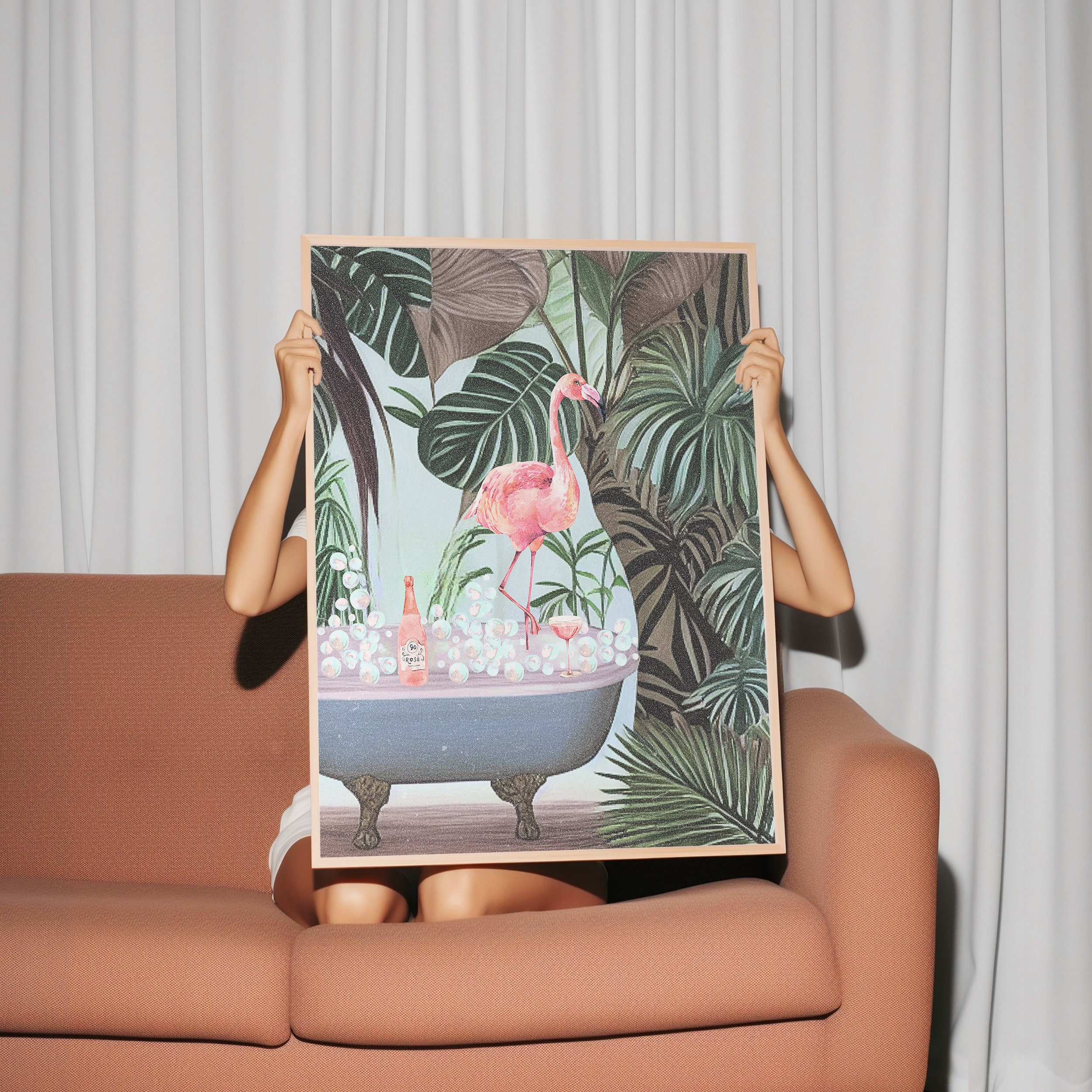 Pink Flamingo Bathroom Print Coastal Decor, Art Deco, and Vintage Vibes ...