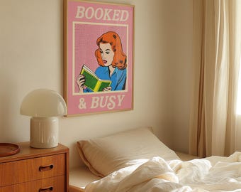 Booked & Busy Retro Book Lover Wall Art Print