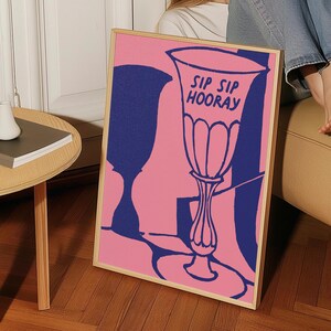 Decoración de pared de cócteles vintage: Letrero retro de bar "Sip Sip Hooray", póster de bebida para la hora feliz, regalo de arte de bar original