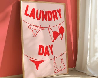 Retro Laundry Day Giclee Print: Girly Dopamine Decor