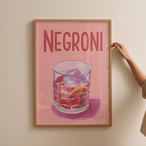Arte mural de cóctel Negroni, impresión giclée sin marco para decoración de bar, obra de arte moderna para cocina, decoración vibrante para el hogar y regalo.