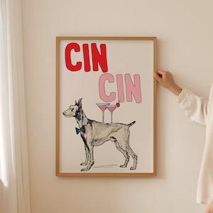 Cin Cin Greyhound Martini Unframed Giclee Print, Dopamine Decor for Bar Cart, Preppy Artwork Print, Aesthetic Apartment Wall Art