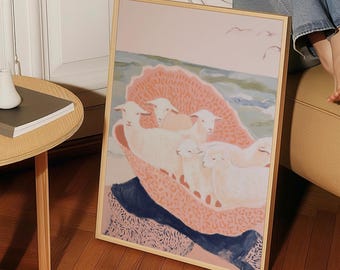 Lamb nursery wall art – Watercolor Sheep Print – Gender Neutral Baby Animal Decor