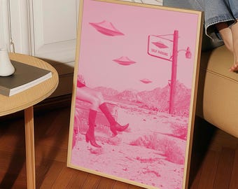 Retro Cowgirl Alien Giclee Print: Desert Galaxy UFO Wall Art