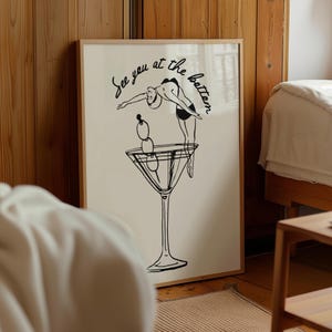 Vintage Dive Into Martini Giclee Unframed Print, Retro Bar Cart Art, Women's Diving Cocktail, Dopamine Decor
