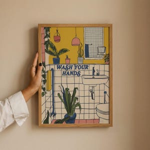 Wash Your Hands Print: Modern Colorful Bathroom Wall Art (Digital Download)