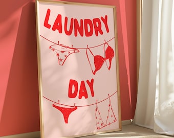 Laundry Day Clothesline Art: Retro Preppy Room Decor (Digital Download)