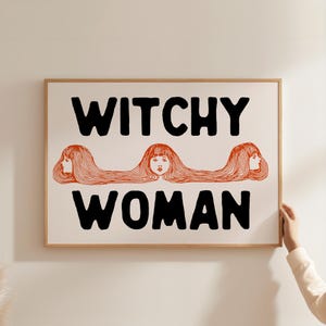 Witchy Woman Halloween Poster – Vintage Witch Wall Art, Cute Cottagecore Decor, Trendy Horror Print for Halloween Party