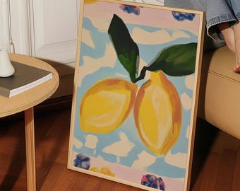 Lemon Fruit Art Print: Vibrant Abstract Kitchen Wall Decor