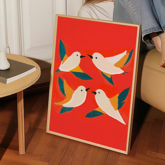 Hummingbird Wall Art: Vibrant Bird Illustration, Floral Home Decor (Digital Print)