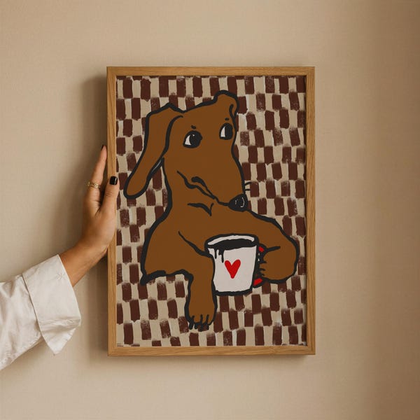 Dachshund Coffee Print Art Neutral Wiener Dog Decor for Pet Lovers