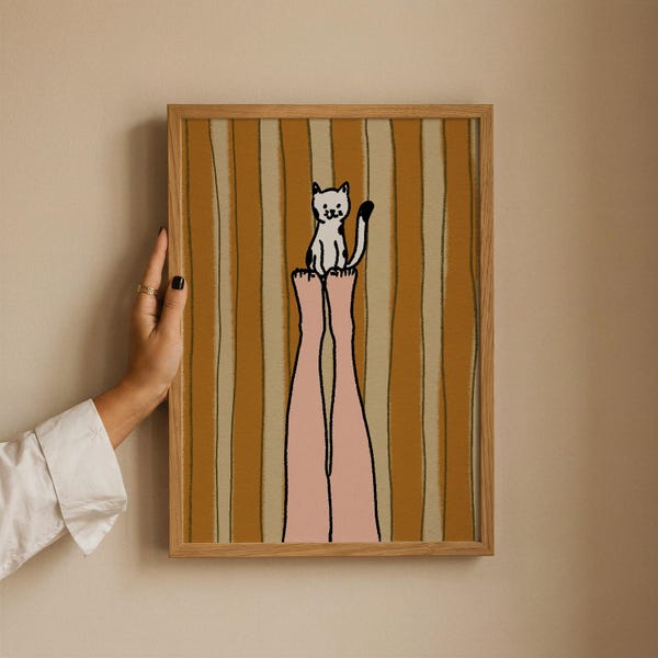 Tabby Cat Legs Print, Eclectic Abstract Feline Wall Art, Colorful Quirky Decor