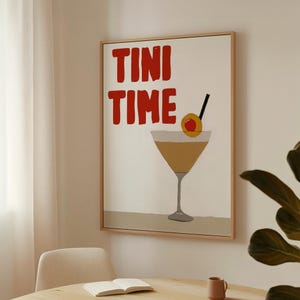 Tini Time Dirty Martini Artwork | Vintage Bar Cart Print for Home Decor | Retro Mid-Century Design | Perfect for Apartments