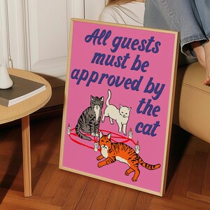 Póster "Todos los invitados deben ser aprobados por el gato", impresión de humor negro peculiar para Halloween, decoración artística giclée, "Todos los invitados deben ser aprobados por el gato"