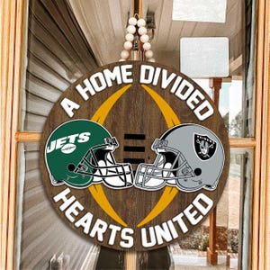 Personalized A Home Divided Hearts United Door Decor, Custom Sport Team Door Hanger, America Football Welcome Sign, Game Day Decor