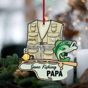 Personalized Grandpa Gone Fishing, Custom Fisherman Christmas Gift, Fishing Keepsake Ornament, Christmas Exchange Gift, Bass Fishing Decor