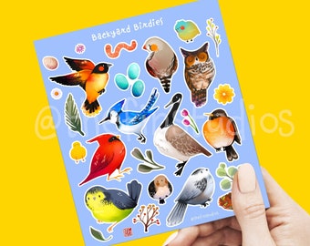 Feuille d'autocollants mignons oiseaux de jardin | Birdies chirpy pour les amoureux de la nature | Fait main | Autocollants mats et imperméables