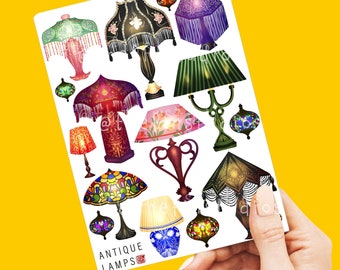 Beautiful Antique Lamps Sticker Sheet | Pretty Lamps | Handmade | Laptop and Journal Waterproof Stickers