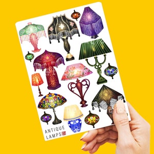 Belle feuille d’autocollants de lampes antiques | Jolies lampes | Fait à la main | Autocollants imperméables pour ordinateur portable et journal