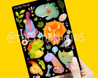 Cute Dinosaur Sticker Sheet | My Dino Friends| Handmade | Matte & Waterproof Stickers