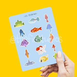 Adorable feuille d'autocollants Lil Fishies | petits poissons pour les amoureux de la nature | Fait main | Autocollants mats et imperméables