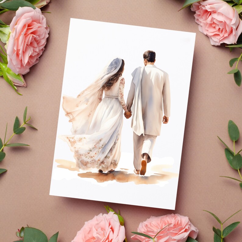 Islamic Nikah Clipart, Muslim Couple Wedding, Islamic Illustration, Watercolor Clipart, Hijab PNG, 300 dpi, Junk Journal, Commercial License
